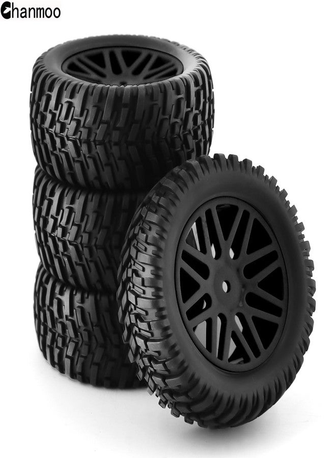 Chanmoo إطارات وعجلات Chanmoo 1/10 RC للطرق الوعرة، إطارات مطاطية سداسية 12 مم لشاحنات السباق القصيرة مع حشوة إسفنجية لسيارات الباجي بمقياس 1:10 من ARRMA وTraxxas وWltoys 144001 وLosi وHSP 94107 و94170 و94155 و94177، 4 قطع (أسود) - Image 4